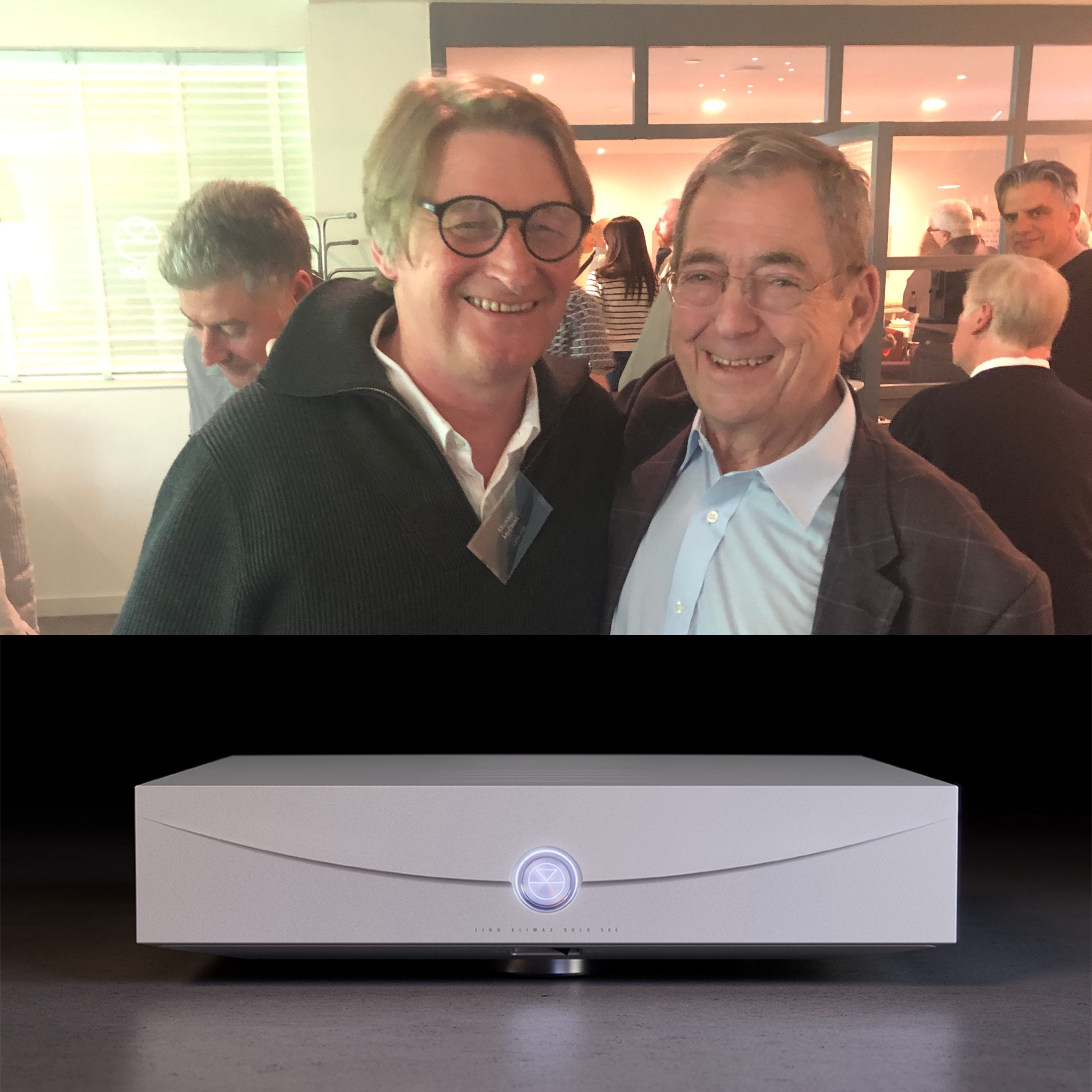 Michael with Ivor Tiefenbrun at Linn Klimax Solo 500 launch